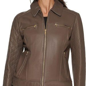 NWT Cole Haan Women's Quilted Lambskin Leather Jacket Coat Racer Moto